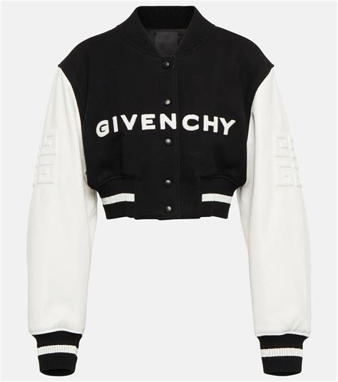 contrasting color stitching denim jacket from givenchy|GIVENCHY cropped varsity jacket in wool and denim .